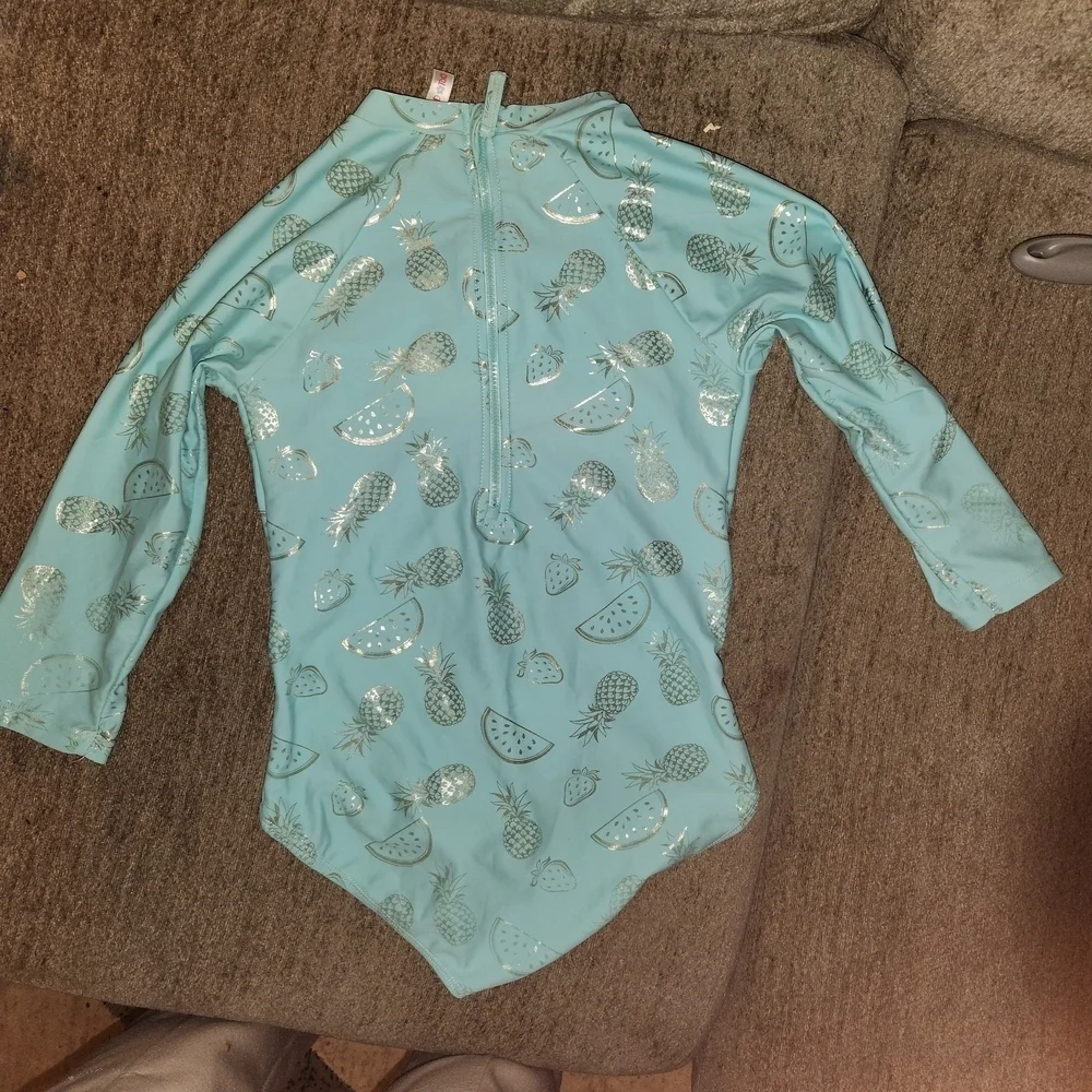 Limited Too Aqua and Silver Kids Swim One Piece Rashguard